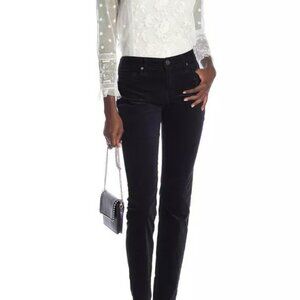 JOIE VELVET MID-RISE SKINNY STRETCH JEANS CAVIAR BLACK